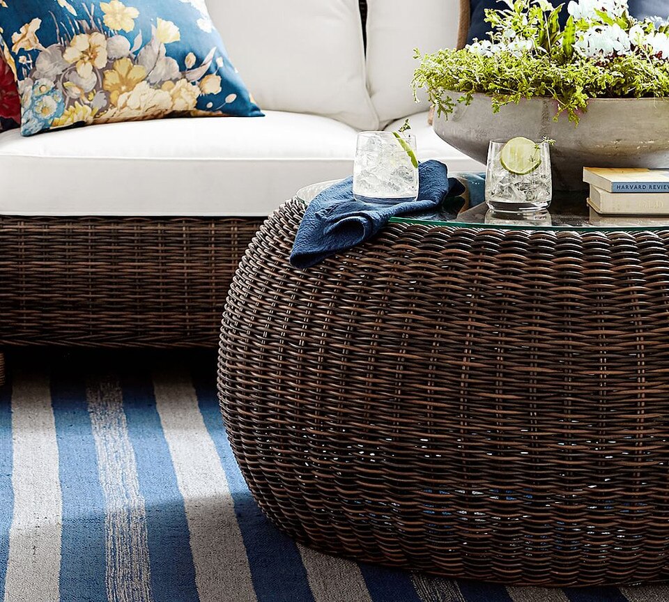 Torrey AllWeather Wicker Coffee Table Pouf, Espresso Pottery Barn